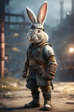 portrait of fast viking rabbit with helmet & boots in fallout 4 setting, bokeh, downlight, prize winning, depth of field, cartoon