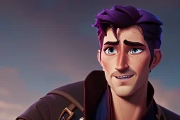 Flynn Rider, Tangled, Facial Hair, brown hair, blue vest, white undershirt