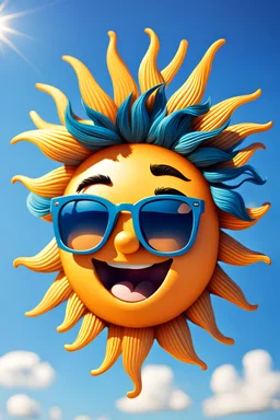 Happy SUN with glasses, blue sky background, with Text "Sorry for staring but you look amazing"