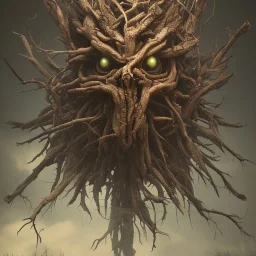 monster made out of twigs and leaves, decaying, in a bare forest, dramatic, dramatic lighting, volumetric lighting, hyperrealism, 8k, high quality, photorealistic, lot of details