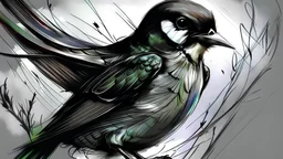Barn swallow, skeetch, cool drawing, black and white, gritty, complete