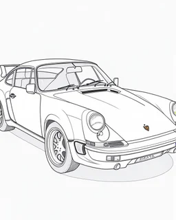 outline for a coloring page of a Porsche 911, white background, sketch style, only use outline, no shadows and clear and well defined