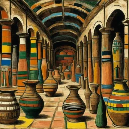 A brown underground mining factory designed in ancient Egyptian pottery painted by Alexej von Jawlensky