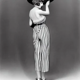 Ziegfeld Girl with short hair on striped pants