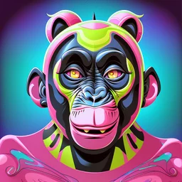 Mojojojo chimpanzee alien hybrid villain, expportrayed digital illustration of cartoonist animation style, 90s cartoon animation, hand drawn, lisa frank coart gross art, pop punk, 90s anime inspired, airbrushing, post modern, horror cut, gradient chrome abberations, retro weird drawings