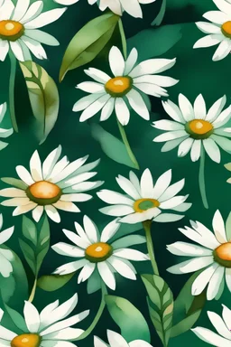 daisy dark green flower watercolor