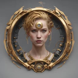 create me a thin round laurel golden portrait rim. not real laurels. but mechanical cyberpunk laurels.