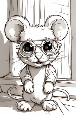 Outline art for cute coloring pages with mouse with glasses, full body, white background, sketch style, only use outline, clean line art, no shadows and clear and well outlined.