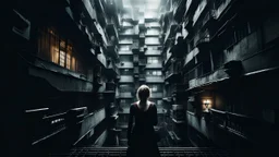 Hogyan is érthetné a második emeleti lakó a földszinten élő nyomorúságát? high contrast, detailed, thriller, deep dark colors, gloomy, cinematic