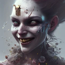 Greg Rutkowski, WLOP, Artgem, a photorealistic dramatic hyper-realistic crying creepy clown girl painting with crystal black eyes, elegantly beautiful dynamic shadows, Artstation,concept design art, Octane render,8K