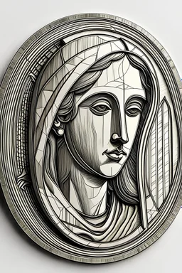 sketch minimal art , hasurat cu linii scurte si oblice in stil gravura pe metal reprezentand o icoana bizantina