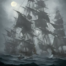 Skeleton pirates on a big, scary ship, artistically