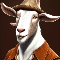 portrait of a western goat anthromorph male with a cowboy hat in the style of redwall