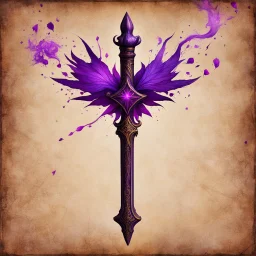 A old, dark, wooden magical wand used for black magic. Bright violet details. Evil. Dark. Black magic. No detailed background.Magical. Epic. Dramatic, highly detailed, digital painting, masterpiece