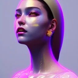 Spanish woman, painted face, rounded face, glow, trap style, white, gold, pink, cold, latex coat, leather, nose piercing, soft color, highly detailed, art stations, concept art, smooth, unreal engine 5, god rays, ray tracing, RTX, lumen lighting, ultra detail, volumetric lighting, 3d, finely drawn, high definition, high resolution, neon background.