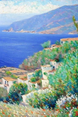 Greece landscape oil painting, detailed Claude Monet, detailed