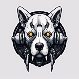 a white background a dark themed logo that looks like the cyborg dog