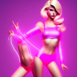 Neon blonde pop girl in pink costume