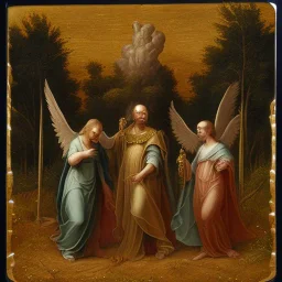 Lord appearing to Abraham at mamre's oak trees with two angels