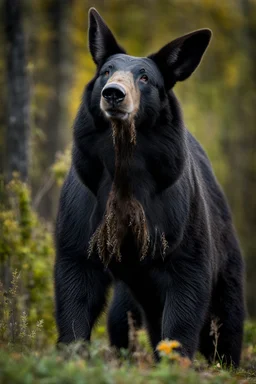 Bear and boar and rabbit hybrid beast, black, photograph