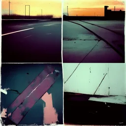 Minimal contemporary abstract oil paintings desolate 1960s carpark concrete fragments at dusk. In the style of Justin Mortimer and Francis Bacon. road markings.