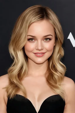 Debby Ryan, 32-year-old American actress, photorealistic 4K, cinematic lighting, heart-shaped face, porcelain fair skin with warm undertones, high cheekbones, soft peach blush, large almond hazel eyes flecked with green and amber, long curled lashes, soft arched brows, straight narrow nose with rounded tip, full lips with defined cupid’s bow, long, bleach-blonde hair with bangs mid-back length, voluminous waves, deep side part, slender hourglass frame