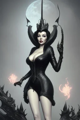 Joan Collins as evil queen in black leather, leather, busty, cleavage, angry, stern look. character design by cory loftis, fenghua zhong, ryohei hase, ismail inceoglu and ruan jia. unreal engine 5, artistic lighting, highly detailed, photorealistic, fantasy