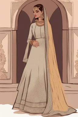 AN ILLUSTRATION OF a girl wearing mehdi lehnga dress