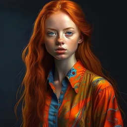 pretty girl, young adult, ginger, conventionally attractive, colourful clothes, realism, sexy