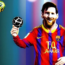 Lionel Messi as joker with world cup in his hand behind him everyone are celebrating , high quality , high details, unreal engine , good , nice