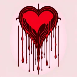 A simple line drawing of a heart dripping with blood