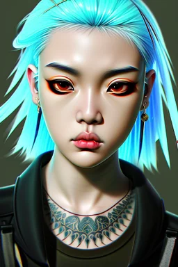 asian cool stylish, billie elish lookalike, with piercings, androgynous look, epic colour treatment, cinematic colour treatment, meticulously intricate perfectly symmetrical extremely detailed, pixiv daily ranking, pixiv, extreme depth of field, artstation, spectacular details, volumetric lighting, masterpiece, cinematic, Hollywood production, 8k resolution, high definition, max octane render, vivid colors, max resolution, max perfectionism, realistic composition, professional photography, unre