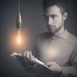 A person holding a pen and paper, with a lightbulb above their head