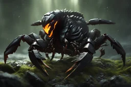 Demonic scorpion in 8k solo leveling shadow artstyle, machine them, close picture, rain, intricate details, highly detailed, high details, detailed portrait, masterpiece,ultra detailed, ultra quality