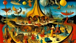 A circus made out of orchestra instruments painted by Salvador Dali