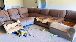 brand new disassembled couch in living room