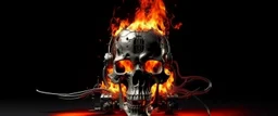 4K. REALISTIC FULL DETAILS. LOGO EMISSION DE RADIO HARDROCK FIRESTARTER TERMINATOR. FLAMMES EN FOND D IMAGE ET STUDIO DE RADIO QUI BRULE