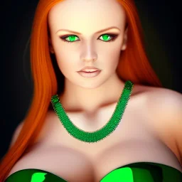 fullbody portrait of beautiful young busty atletic amazon Redhead woman with big Green sad eyes with big emeralds necklace by Anthony Devas 8k