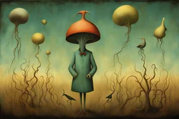Surreal sinister weirdness Style by Duy Huynh and Dr Seuss and Zdzislaw Beksinski, the curious impostors of biohazard organism, masterpiece, strange inconsistencies and banal absurdities, eerie, weird colors, smooth, neo surrealism,