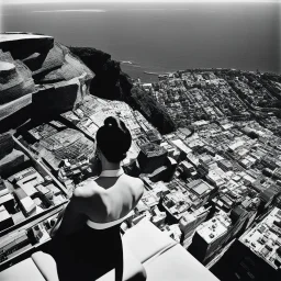 upper view of the iconic cliff of Vertigo [Boop-Boop-Be-Doop photo by helmut newton] she looks down
