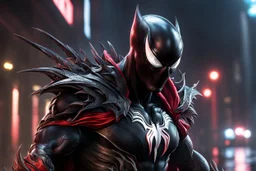 Spawn Venom in 8k cgi game drawing style, spawn them, close picture, rain, neon, intricate details, highly detailed, high details, detailed portrait, masterpiece,ultra detailed, ultra quality