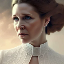 extremely detailed 8k hyperspace wallpaper, carrie fisher, minimal updo hair, professional majestic oil painting by Ed Blinkey, Atey Ghailan, by Jeremy Mann, Greg Manchess, Antonio Moro, trending on ArtStation, Intricate, High Detail, Sharp focus, dramatic, by greg rutkowski, realism, beautiful and detailed lighting, shadows, by Jeremy Lipking, by Antonio J. Manzanedo, by Frederic