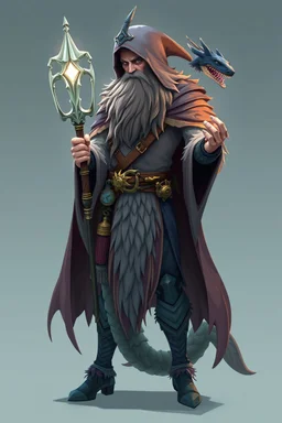 good low poly merman thief priest with long fur all over his entire body and bright aura and a nerd magical wizard shark raven dragon