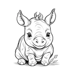 Rhino, cute , baby,coloring book, vector,pages with witch, ,white background,sketch, outline,styla,