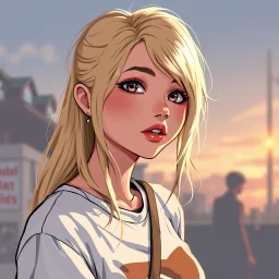a popular girl, blonde, digital art, stylised, late 2000s, high schooler