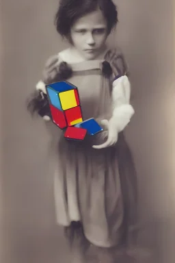 Little girl and aRubik's cube, autochrome, 1900s