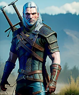 The Witcher Geralt of rivia, full body, dramatic lighting, angry, realistic, unreal engine 5