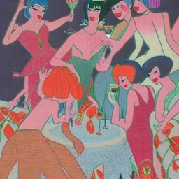 Flamboyant cocktail party by artist "André Lhote",Embossed Embroidery by artist "Osamu Tezuka"