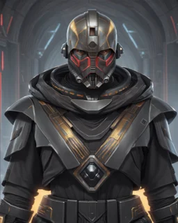 star wars bald male corellian jedi wearing gunmetal grey and black old republic armored flightsuit with gold and metallic red trim inside the jedi temple, centered head and shoulders portrait, hyperdetailed, dynamic lighting, hyperdetailed background, 8k resolution, volumetric lighting, light skin, fully symmetric details