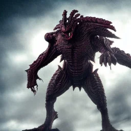 hybrid kaiju between alien xenomorph of ridley Scott and iron man